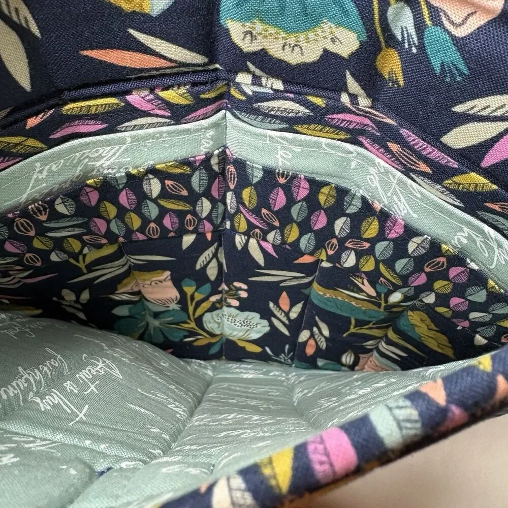 by A Quilted Backpack Adjustable Straps Blues Pink Floral With Side Pockets